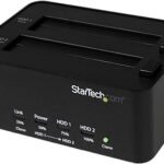 StarTech.com Duplicadora y borrador de disco duro de doble bahía, clonador/copiadora externa independiente HDD/SSD, estación de acoplamiento USB 3.0 a SATA, copiadora de disco duro/desinfectante/herramienta de limpiaparabrisas (SATDOCK2REU3), color negro