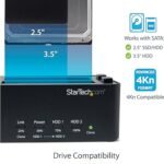 StarTech.com Duplicadora y borrador de disco duro de doble bahía, clonador/copiadora externa independiente HDD/SSD, estación de acoplamiento USB 3.0 a SATA, copiadora de disco duro/desinfectante/herramienta de limpiaparabrisas (SATDOCK2REU3), color negro