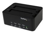 StarTech.com Duplicadora y borrador de disco duro de doble bahía, clonador/copiadora externa independiente HDD/SSD, estación de acoplamiento USB 3.0 a SATA, copiadora de disco duro/desinfectante/herramienta de limpiaparabrisas (SATDOCK2REU3), color negro