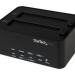 StarTech.com Duplicadora y borrador de disco duro de doble bahía, clonador/copiadora externa independiente HDD/SSD, estación de acoplamiento USB 3.0 a SATA, copiadora de disco duro/desinfectante/herramienta de limpiaparabrisas (SATDOCK2REU3), color negro