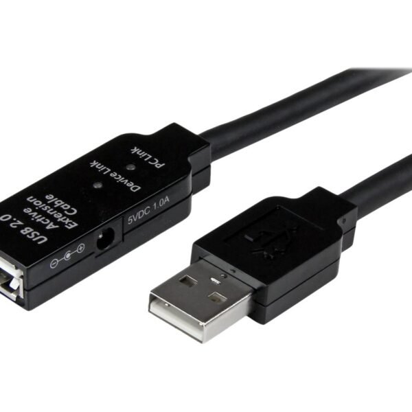 StarTech.com USB2AAEXT15M - Cable alargador USB 2.0 Hi Speed Activo Amplificado, Macho a Hembra USB A, 15 m, Negro