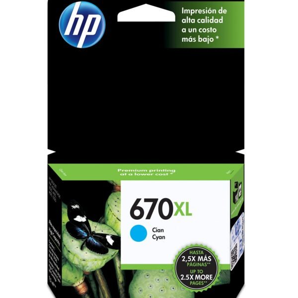 Tinta HP 670 XL - CZ118AL - Cián - Original - Deskjet Ink Advantage - T3525 - T4615 - T4625 - T5525